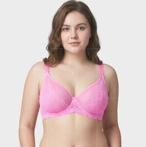 HSIA Pink Mermaid Scales Lace Underwire Bra Full Coverage Women Size 46DD NWT